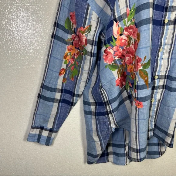 LAUREN RALPH LAUREN Floral & Plaid Linen Shirt size XXL great condition - Picture 3 of 7